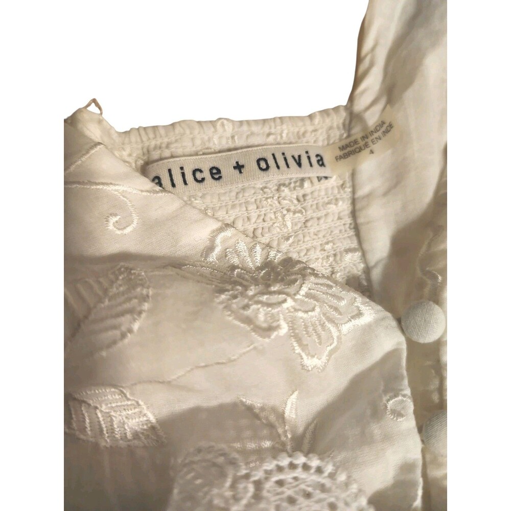 Alice + Olivia Babydoll Maxi Dress Womens 4 Coquette Embroidered White Tiered - Picture 6 of 10